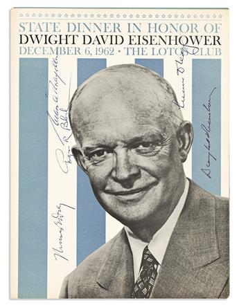 (PRESIDENTS.) Two Lotos Club menus, each Signed by the State Dinner honoree, on front cover: Harry S. Truman * Dwight D. Eisenhower.